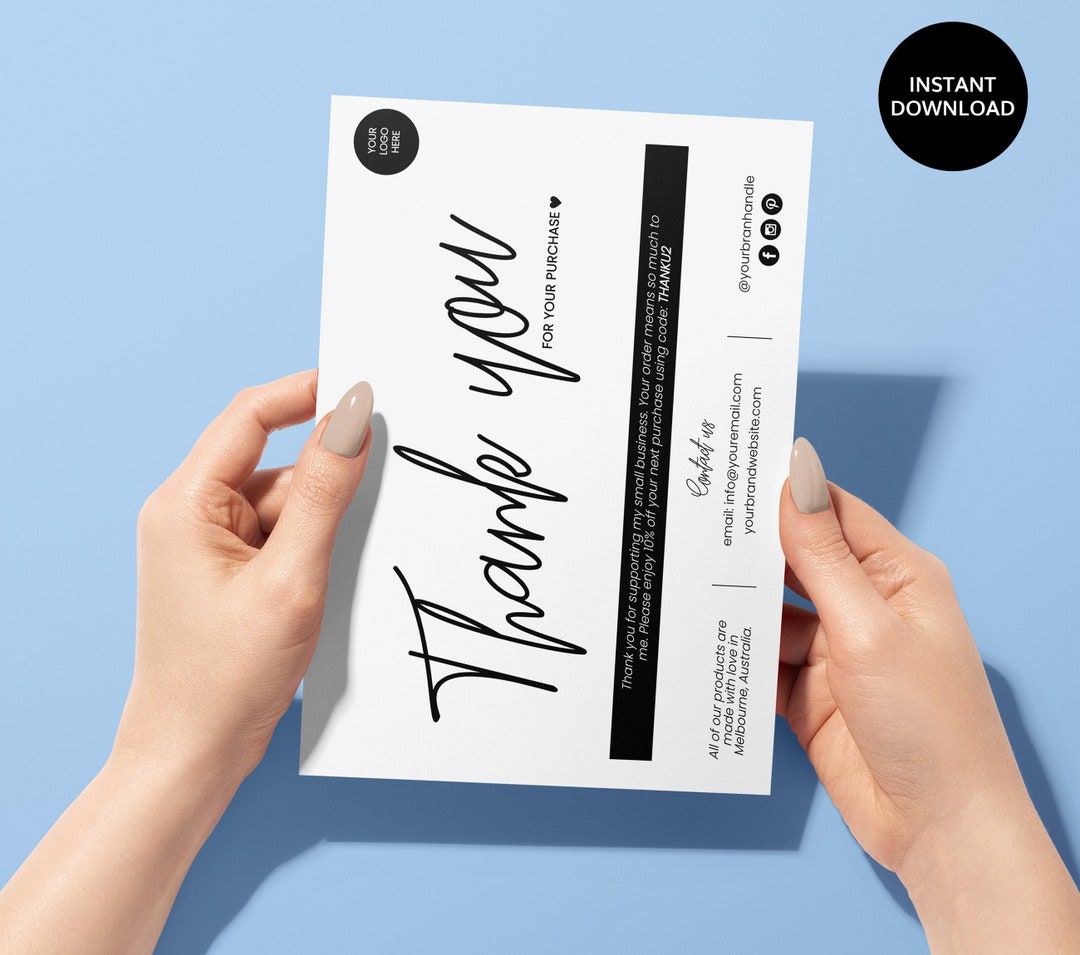 PRINTABLE Thank You Card Business Template, Small Business Package ...