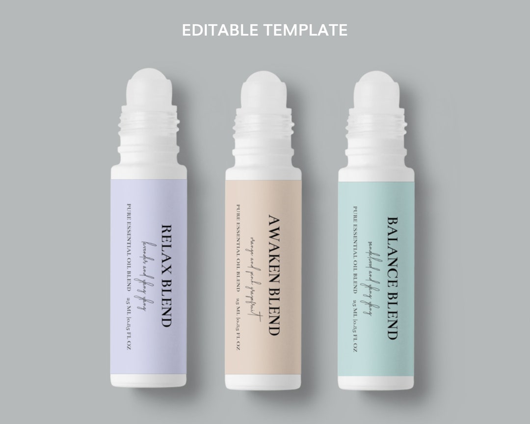 Editable Roller Bottle Label, Roller Bottle Label Template, Calming