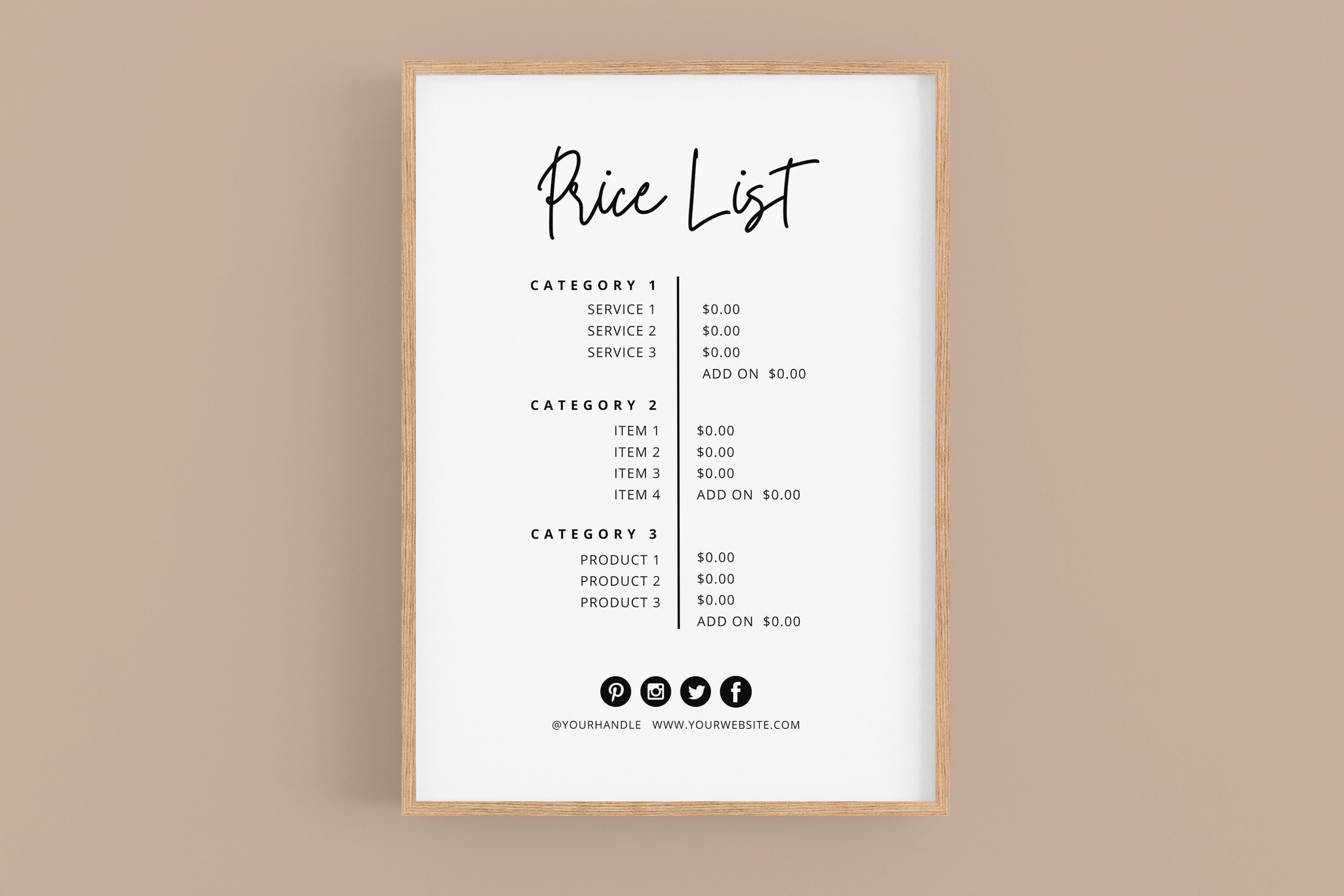 Scan to Pay and Price List Templates, Editable Accepted Payments Sign