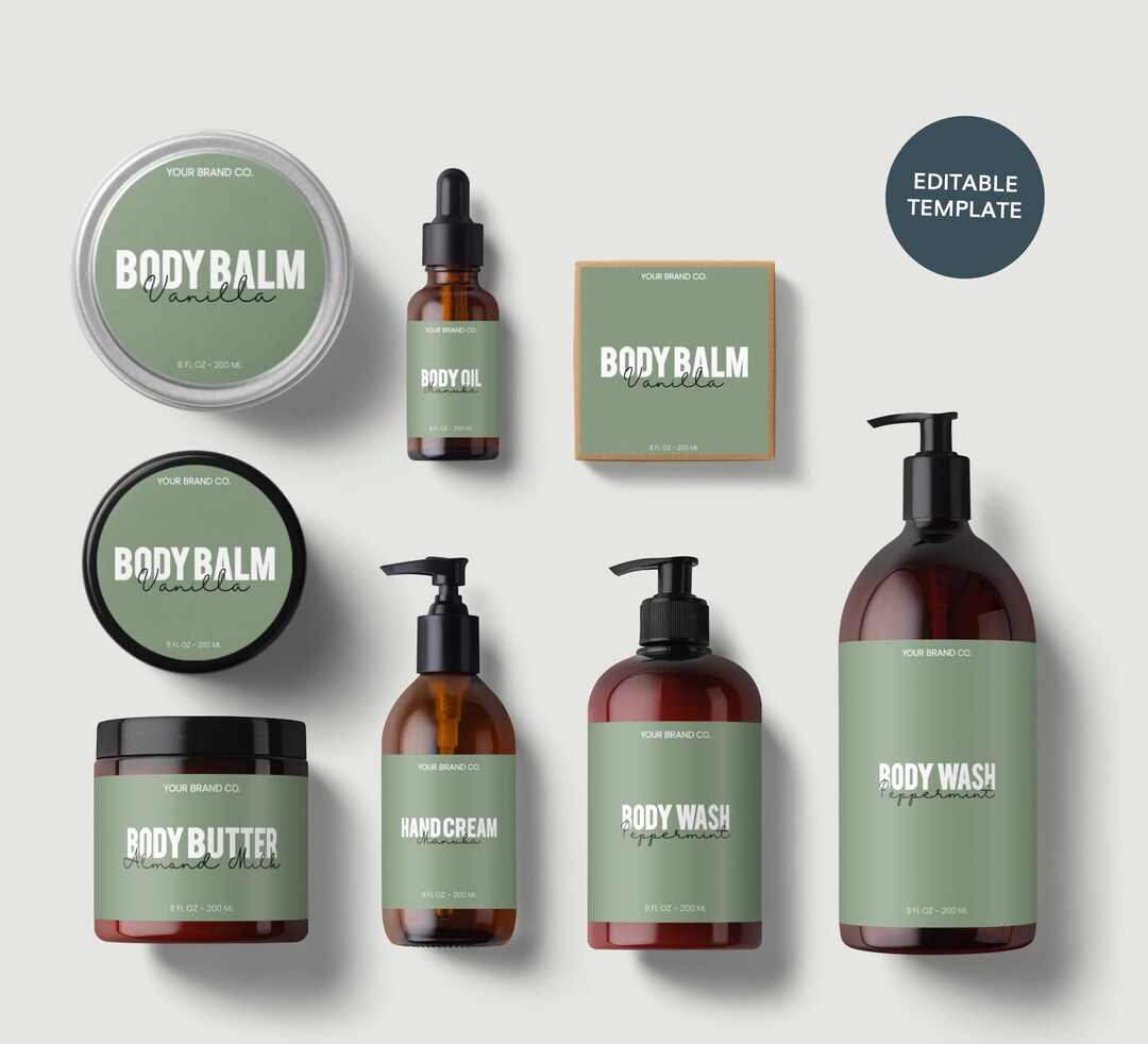 Editable Neutral Cosmetics Labels, Eco Style Cosmetic Labels, DIY Body ...