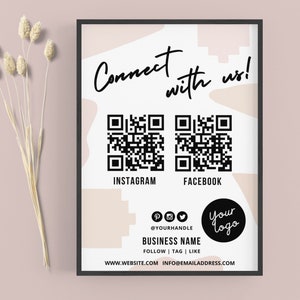 Boho Social Media QR Code Sign Template, Editable QR Code Sign, Printable Social Media Business Sign, Instagram Facebook Sign, Connect Sign