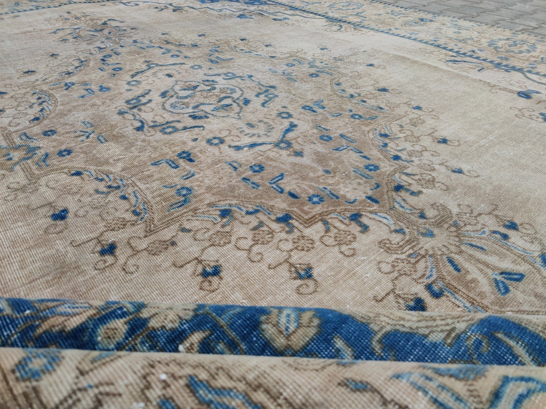 10x12 Oushak Rug Brown Rug Blue Rug Hand Mamde Rug Living Etsy