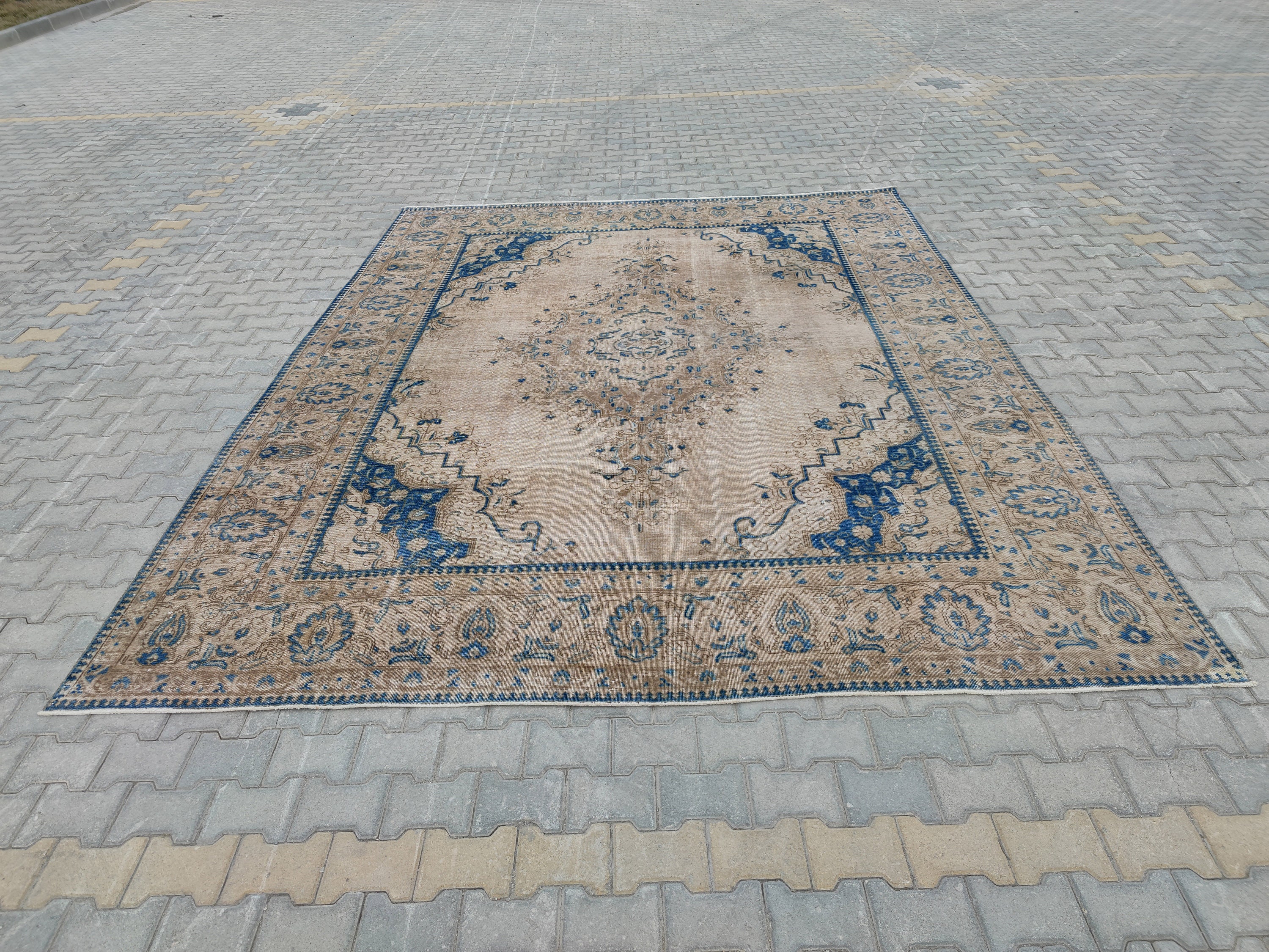 10x12 Oushak Rug Brown Rug Blue Rug Hand Mamde Rug Living Etsy