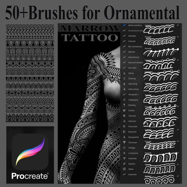 50 Pinsel Ornamental Tattoo für Procreate