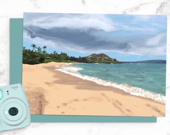 Geschenk für Hawaii Liebhaber, Hawaii Gemälde, illustriertes Poster von Maui, Kunstdruck vom Strand von Maui