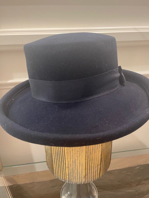 Tinatoo Navy Wool Felt Hat Ladies Vintage Made in… - image 3