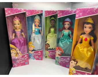 Lot of FIVE Disney Princess Dolls Rapunzel, Cinderella, Tiana, Ariel & Belle NIB