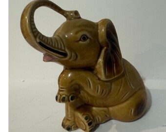 Ceramic Elephant Figurine Raised Trunk Made in Brazil