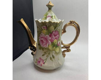 Vintage Lefton Hand Painted Teapot with Gold Accents
