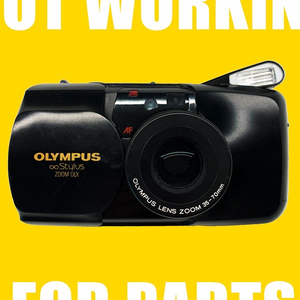 vintage Olympus Stylus Zoom DLX Panorama 35mm Point and Shoot Film Camera Camera Deluxe Weatherproof Black/Ne fonctionne pas pour la restauration