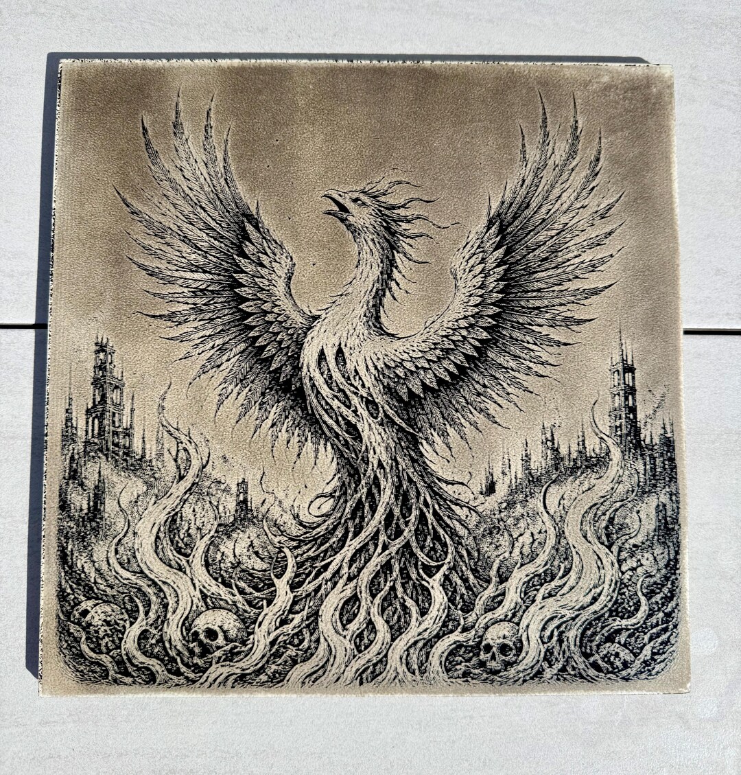 Phoenix Rising Ceramic Tile, Laser Engraved Art, 12 X 12 Inch ...
