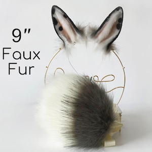 Spotted faux fur bunny ear and tail set rabbit ear and tail set bunny cosplay tail and ear set neko ear petplay ear and tail set halloween