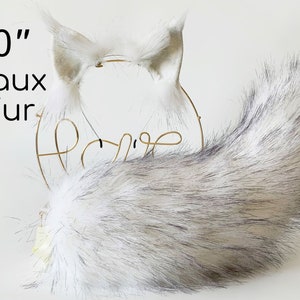 Lynx ear and tail set white with black tip lynx tufts cat ear and tail set cat tail and ear kitten ear cosplay kittenplay amime cosplay