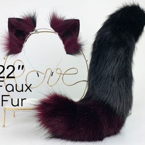 Faux fur fox ear and tail curved wolf tail and ear cat tail and ear kitten ear and tail set anime cosplay ear and tail petplay