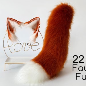 22 in Ribbon Faux fur fox ear and tail curved wolf tail and ear cat tail and ear kitten ear and tail set anime cosplay ear and tail petplay