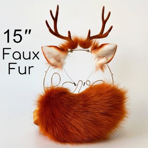 Faux fur deer ear and tail set faux fur deer ear headband anime cosplay ear neko ear and tail animal ear and tail fawn ear and tail set