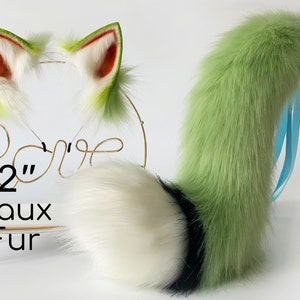 22 in Faux fur fox ear and tail curved wolf tail and ear cat tail and ear kitten ear and tail set anime cosplay ear and tail petplay