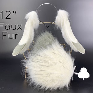 white gray lop bunny ear cosplay bunny petplay ear and tail set realistic bunny ear and tail set rabbit tail and ear set neko ear mature