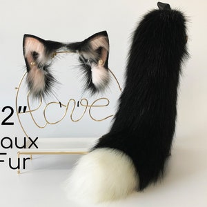 22 in Costume Faux fur fox ear and tail curved wolf tail and ear cat tail and ear kitten ear and tail set anime cosplay ear and tail petplay
