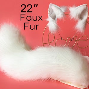 22 in wit namaakbont vos oor en staart gebogen wolfstaart en oor kattenstaart en oor kitten oor en staart set anime cosplay oor en staart petplay