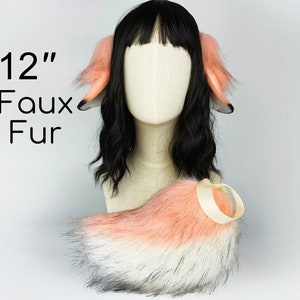 pink lop bunny ear and tail set cosplay rabbit ear and tail set bunny petplay ear and tail set realistic faux fur rabbit ear headband bunny