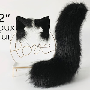 Costume Faux fur fox ear and tail curved wolf tail and ear cat tail and ear kitten ear and tail set anime cosplay ear and tail petplay