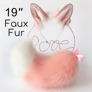pink white realistic bunny ear and tail set rabbit ear and tail set neko bunny cosplay animal ear petplay bunny tail cosplay bunnyplay