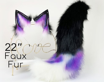 Faux fur fox ear and tail curved wolf tail and ear cat tail and ear kitten ear and tail set anime cosplay ear and tail petplay