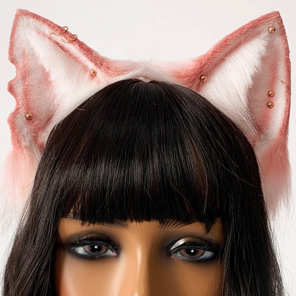 pink white fox ear headband wolf ear neko ear cosplay realistic cat ear headband petplay ear animal ear headband kittenplay anime cosplay