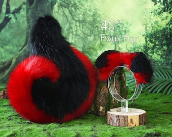 Schwarz rot schäferhund schwanz und ohr Kunstpelz Spleißen Shiba Inu hunde ohr und schwanz Anime Cosplay Therian Welpen Ohr und Schwanz hund kemonomimi