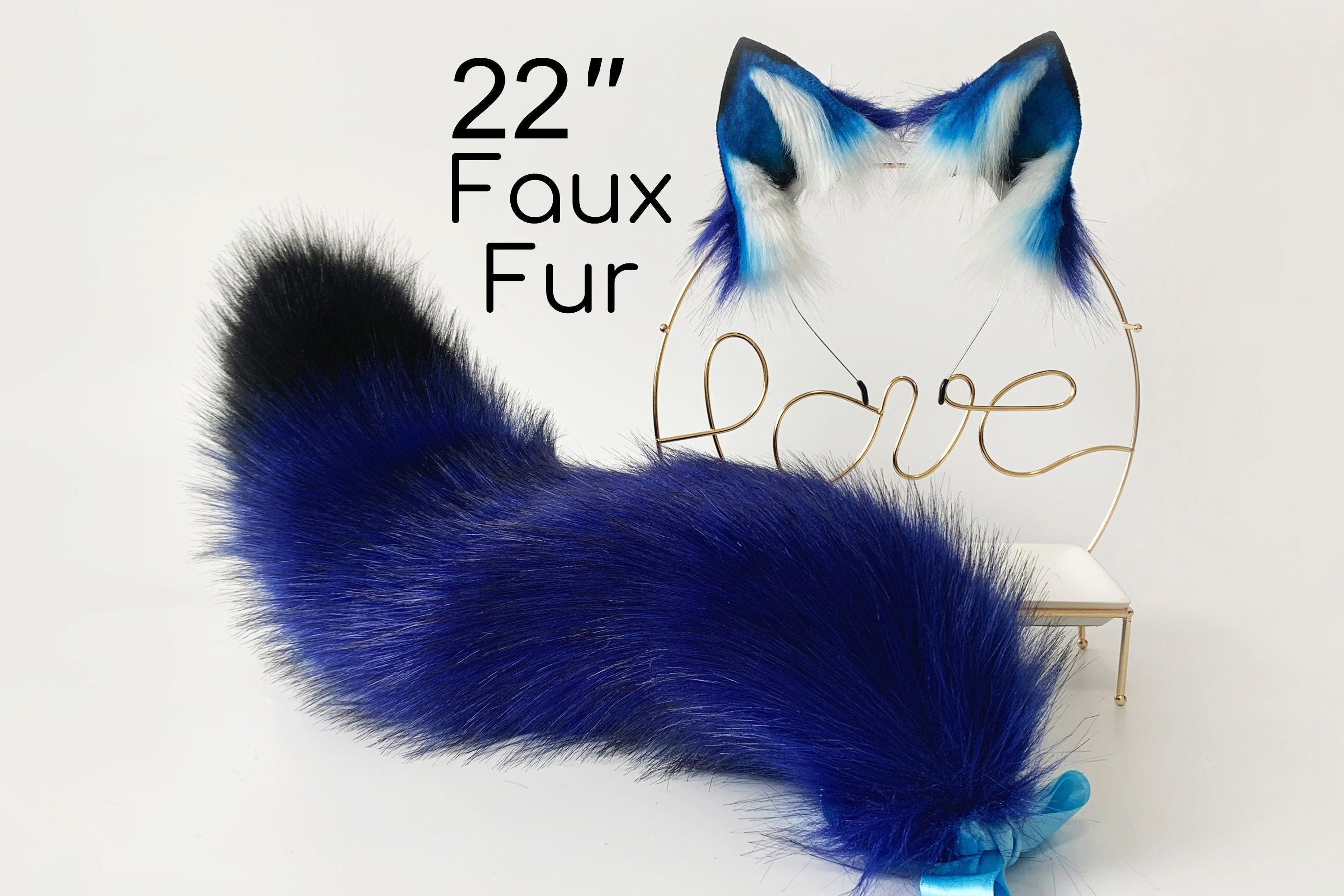 Faux fur fox ear and tail curved wolf tail and ear cat tail and ear kitten ear and tail set anime cosplay ear and tail petplay