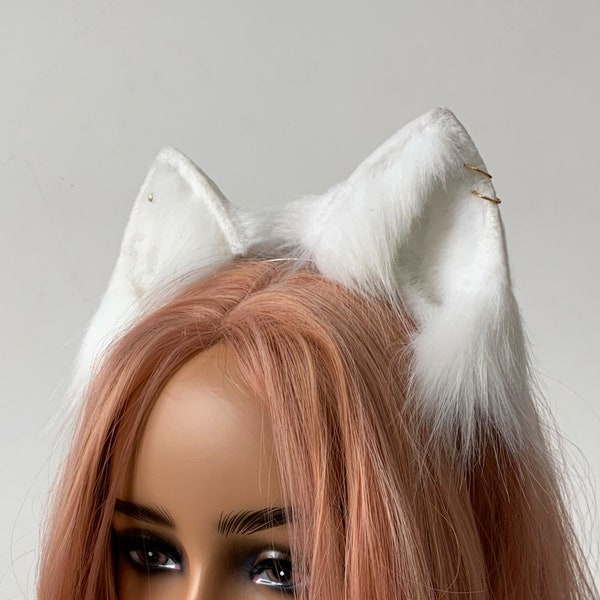realistic faux fur fox ear headband white fox cosplay ear wolf ear anime cospaly cat ear headband animal ear kittenplay ear neko ear petplay