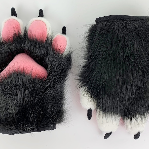 black white pink cat paws gloves realistic faux fur fluffy kitten fursuit paws kitty cosplay fursuit paws gloves handpaws fur paws with claw