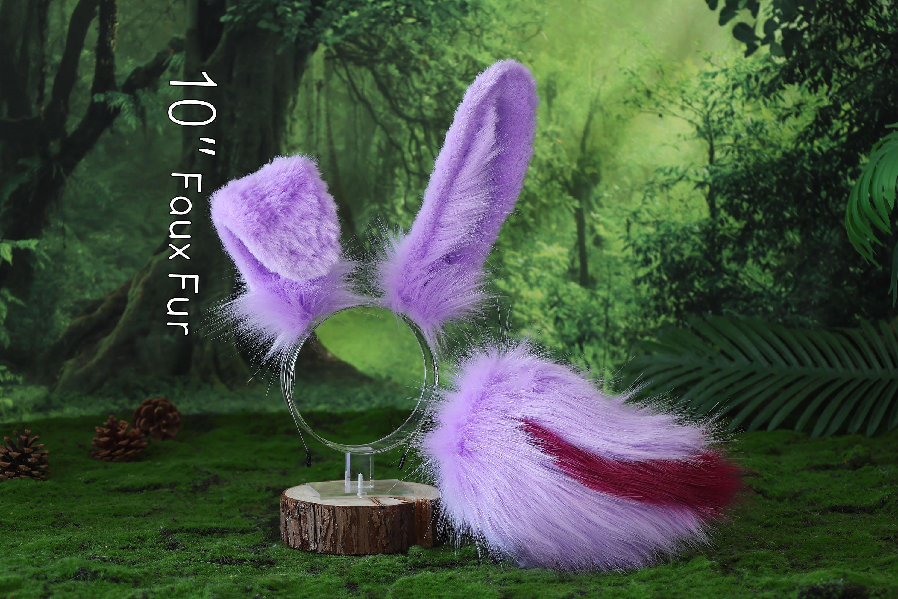 Purple Bunny Ear and Tail Realistic Faux Fur Bendable Bunny Ear