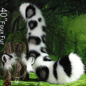 Realistic White Faux fur Snow Leopard Ears and Tail Set Role Play Snow Leopard Cosplay Ear and Tail Tiger Ear and Tail Halloween Gift