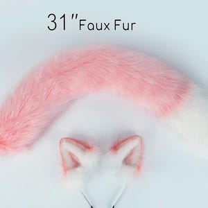 ピンクのリアルなフェイクファーの猫のしっぽと耳のセット、猫の
