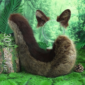 Squirrel ear and tail faux fur  squirrel tail and ear set animal cosplay petplay dog ear and tail puppy tail and ear squirrel kemonomimi