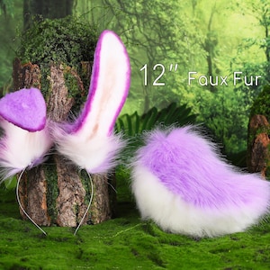 Realistic purple faux fur bunny ear and tail set bendable bunny ear cosplay rabbit ear and tail neko ear petplay ear bunnyplay anime cosplay