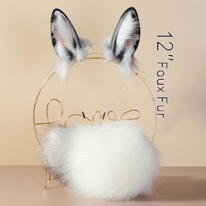 Spotted faux fur bunny ear and tail set rabbit ear and tail set bunny cosplay tail and ear set neko ear petplay ear and tail set halloween