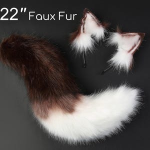 Nepbont vos oor en staart gebogen wolf staart en oor kattenstaart en oor kitten oor en staart set anime cosplay oor en staart petplay