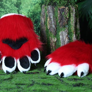 Red fursuit paws cat paws gloves realistic faux fur kitten fursuit paws kitty cosplay fursuit paws gloves handpaws fur paws with claw