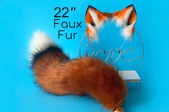 Costume Faux fur fox ear and tail curved wolf tail and ear cat tail and ear kitten ear and tail set anime cosplay ear and tail petplay