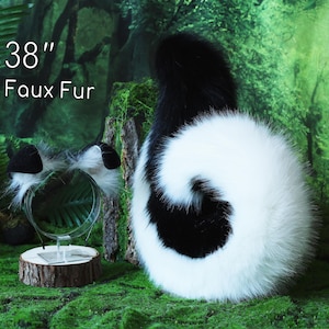 Zwart witte puppy oor en staart set puppy kemonomimi nepbont herdershond staart en oor Shiba Inu hond oor en staart dierlijke cosplay puppy spelen