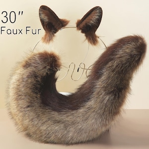 Faux fur squirrel ear and tail set squirrel tail and ear set animal cosplay petplay dog ear and tail set puppy tail and ear halloween gift