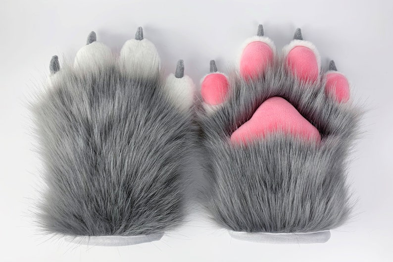 Gray Cat Paws Gloves Realistic Faux Fur Fluffy Kitten Fursuit - Etsy