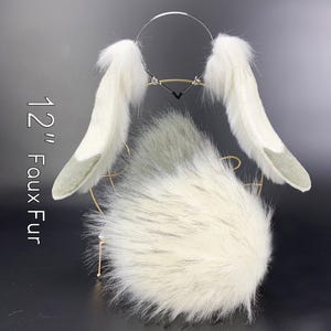 white gray lop bunny ear cosplay bunny petplay ear and tail set realistic bunny ear and tail set rabbit tail and ear set neko ear bunny