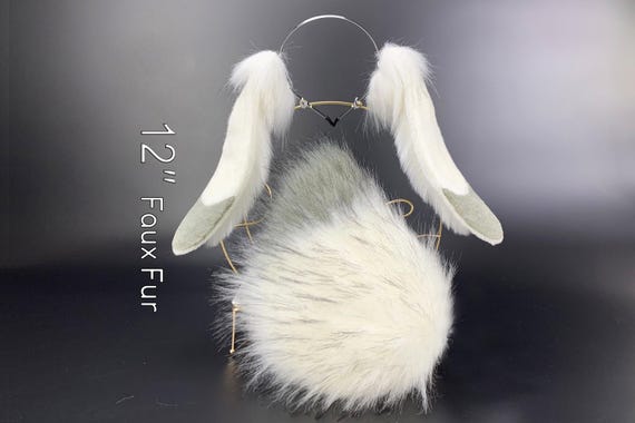 白灰色の垂れ耳うさぎの耳コスプレうさぎペットプレイ耳と尻尾セット 