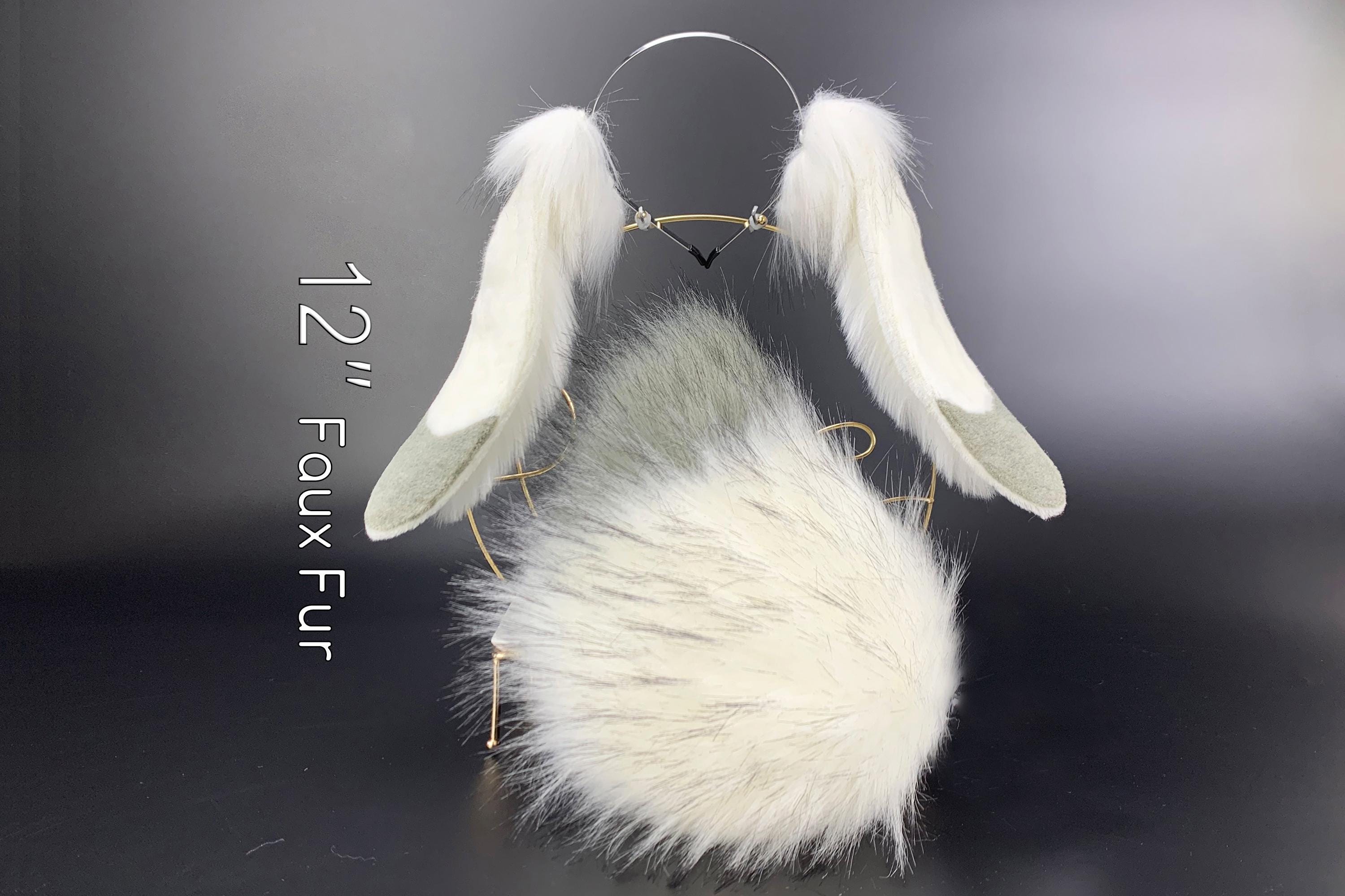 white gray lop bunny ear cosplay bunny petplay ear and tail set realistic bunny ear and tail set rabbit tail and ear set neko ear bunny