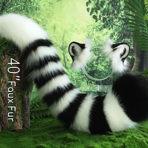 Realistic faux fur white tiger ear and tail set tiger tail and ear set tiger petplay set animal cosplay tail and ear tiger kemonomimi ears