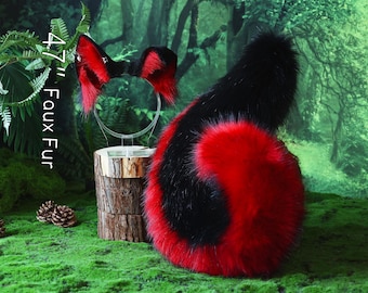 Husk puppy ear and tail black red dog kemonomimi faux fur shepherd dog tail and ear Shiba Inu puppy ear and tail animal cosplay puppy play